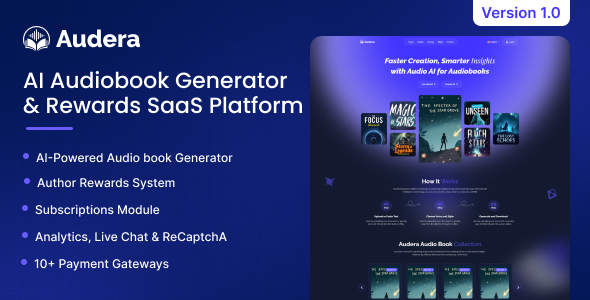 Audera - AI Audiobook Generator & Rewards SaaS